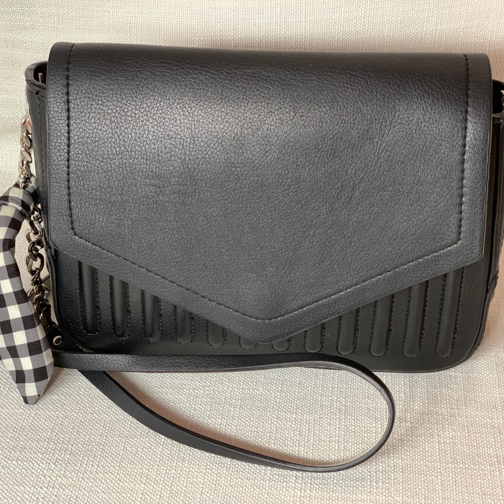 Zara Quilted Black Cross Body Purse with White